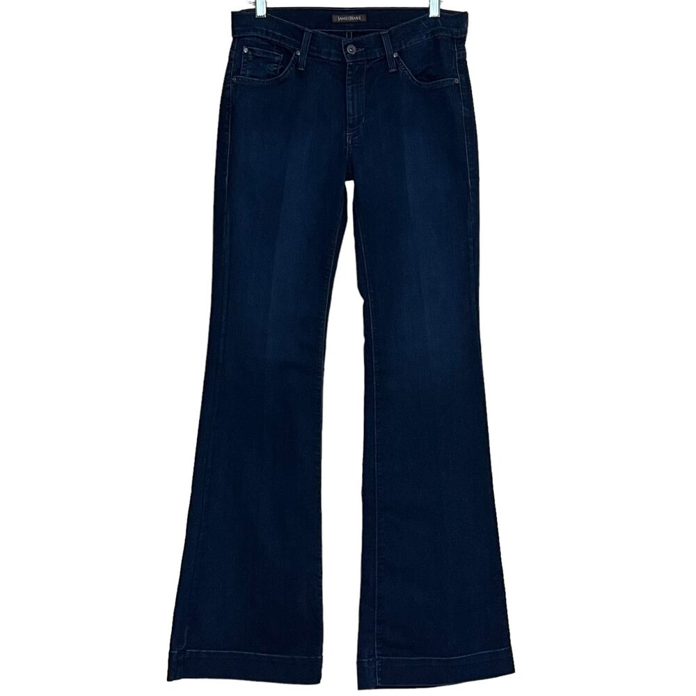 James Jeans Humphrey Luxe Dry Aged Denim Flare Jeans Size 30 Dark Wash High Rise